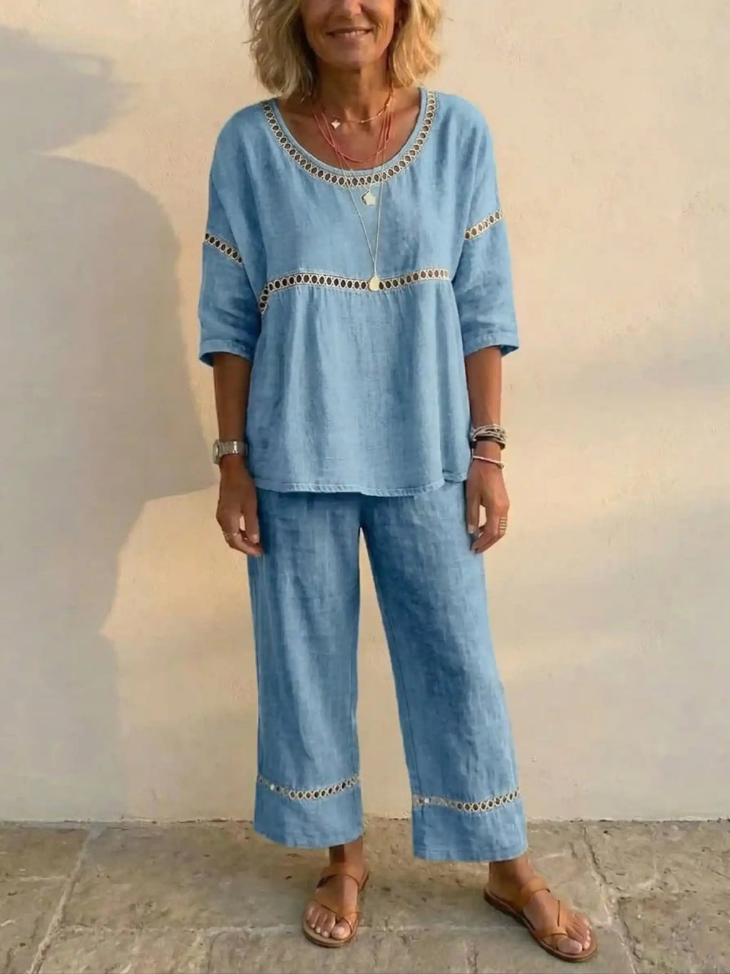 💝💝Women's Vintage Casual Loose-Fit Linen Two-Piece Set