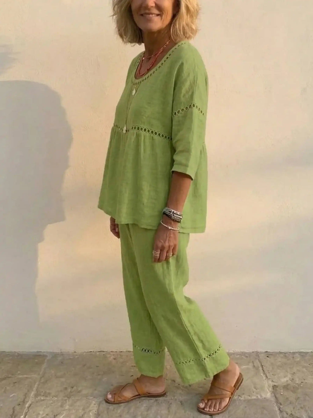 💝💝Women's Vintage Casual Loose-Fit Linen Two-Piece Set