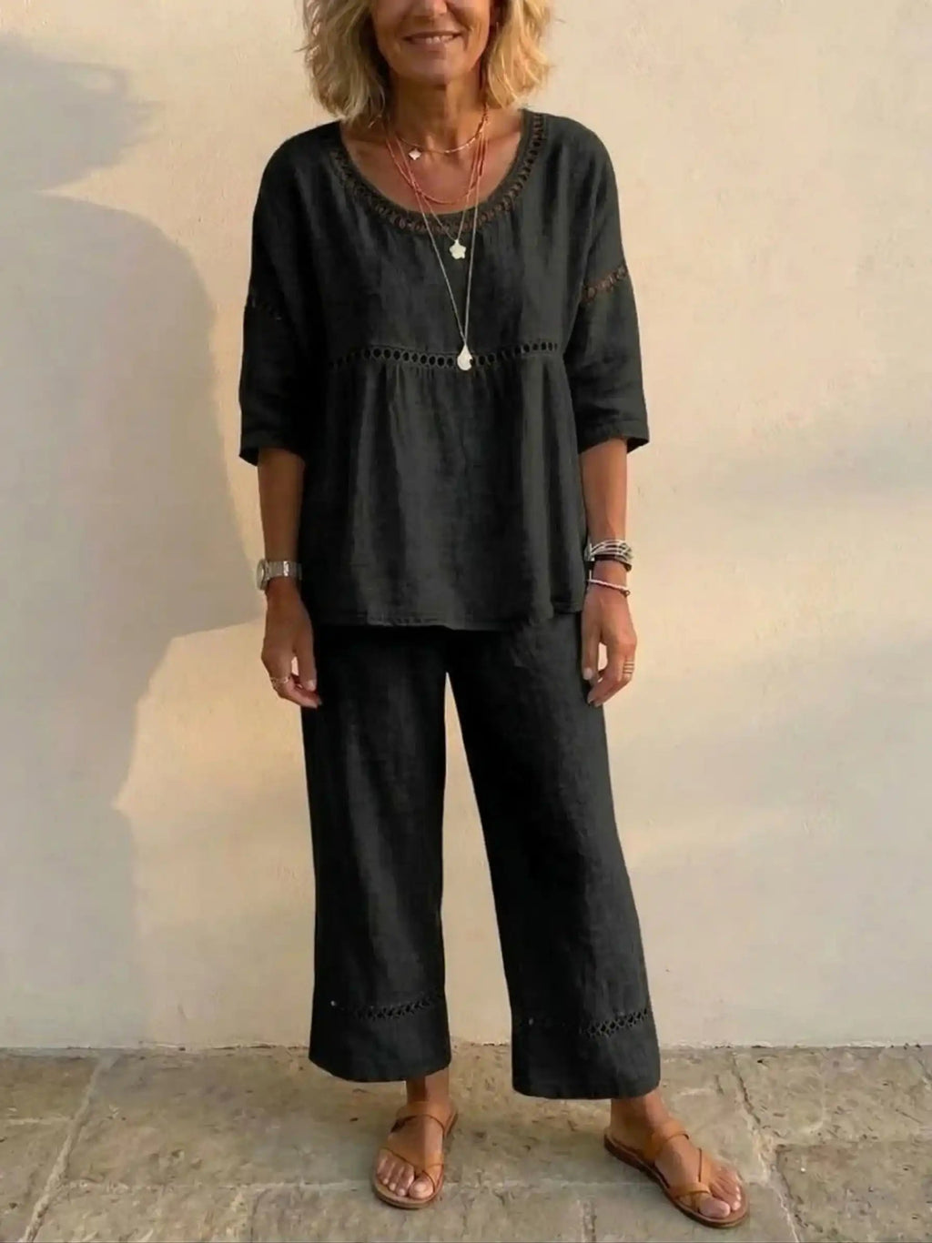 💝💝Women's Vintage Casual Loose-Fit Linen Two-Piece Set