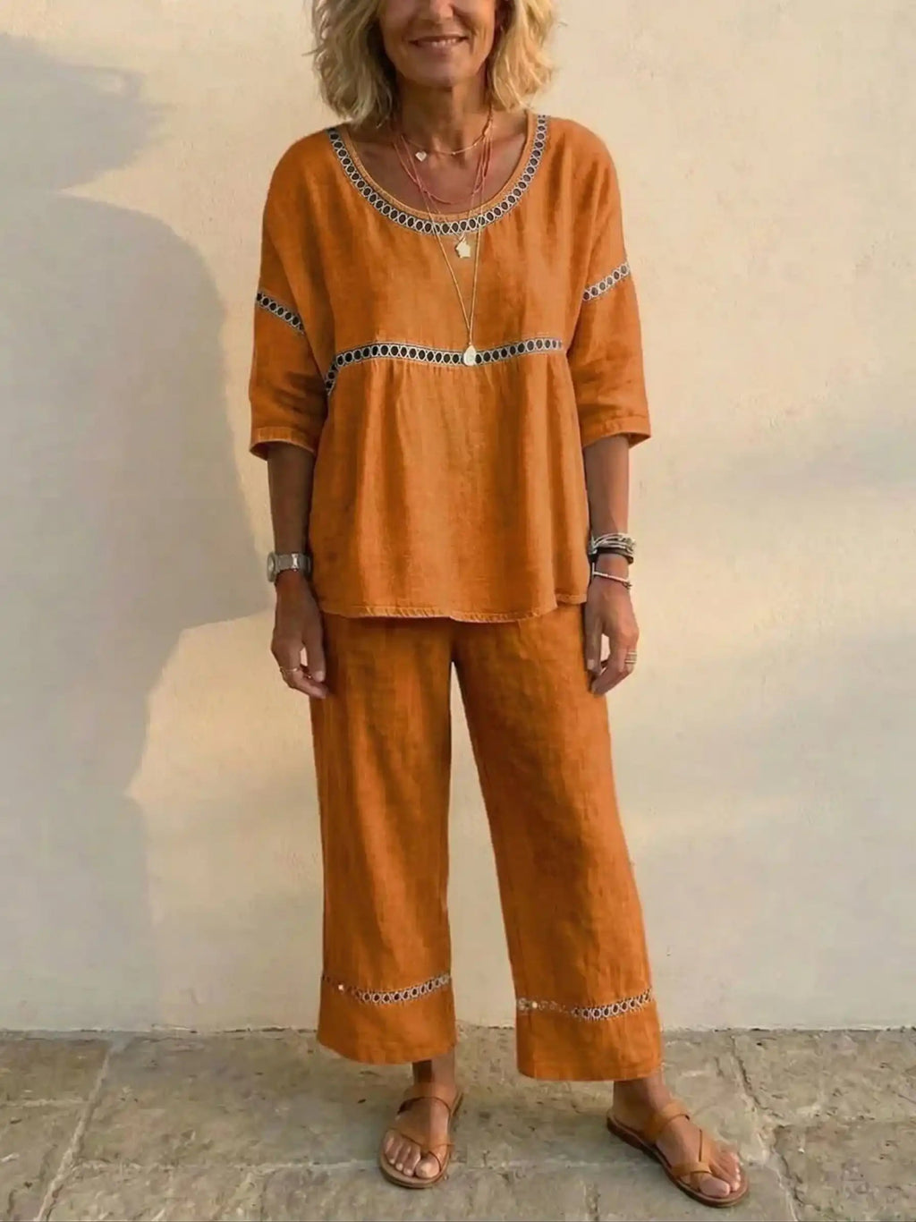 💝💝Women's Vintage Casual Loose-Fit Linen Two-Piece Set