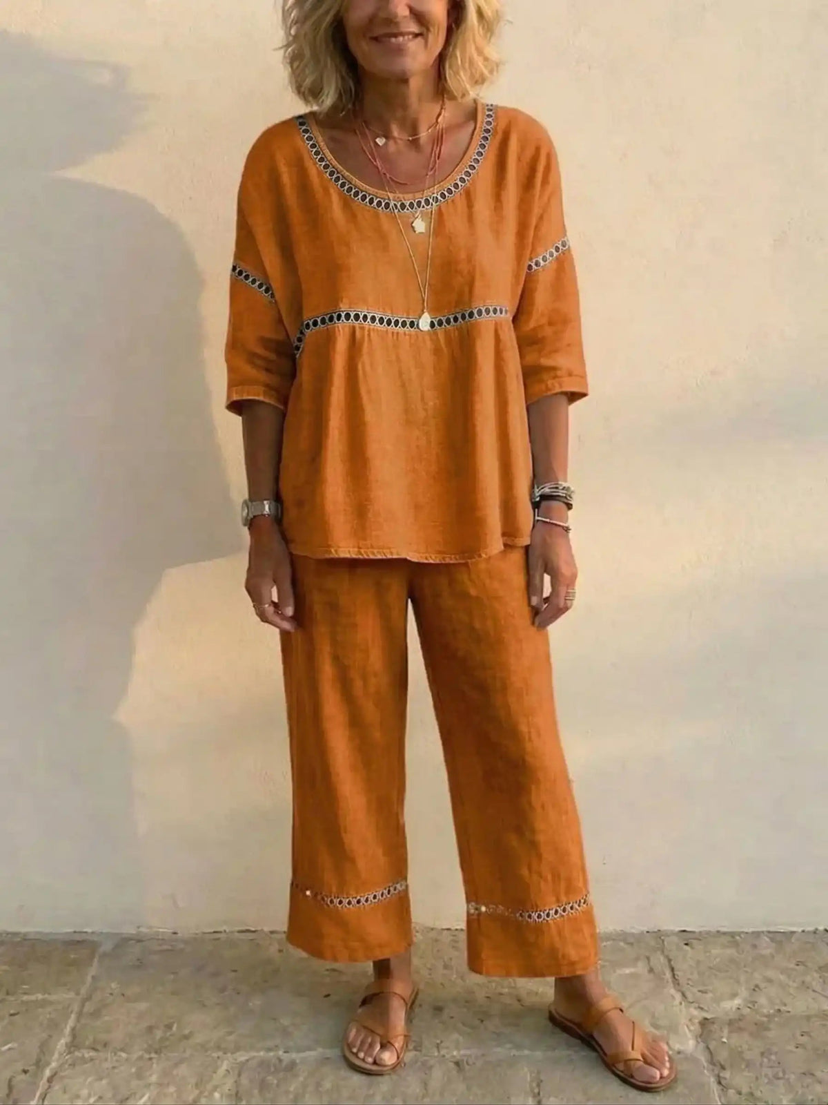 💝💝Women's Vintage Casual Loose-Fit Linen Two-Piece Set
