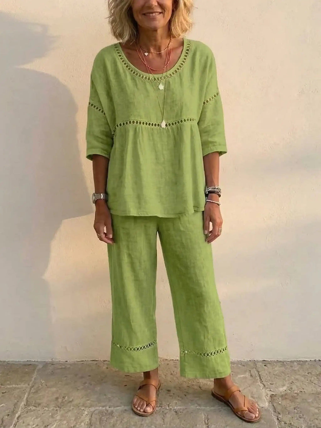 💝💝Women's Vintage Casual Loose-Fit Linen Two-Piece Set