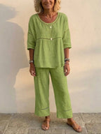 💝💝Women's Vintage Casual Loose-Fit Linen Two-Piece Set