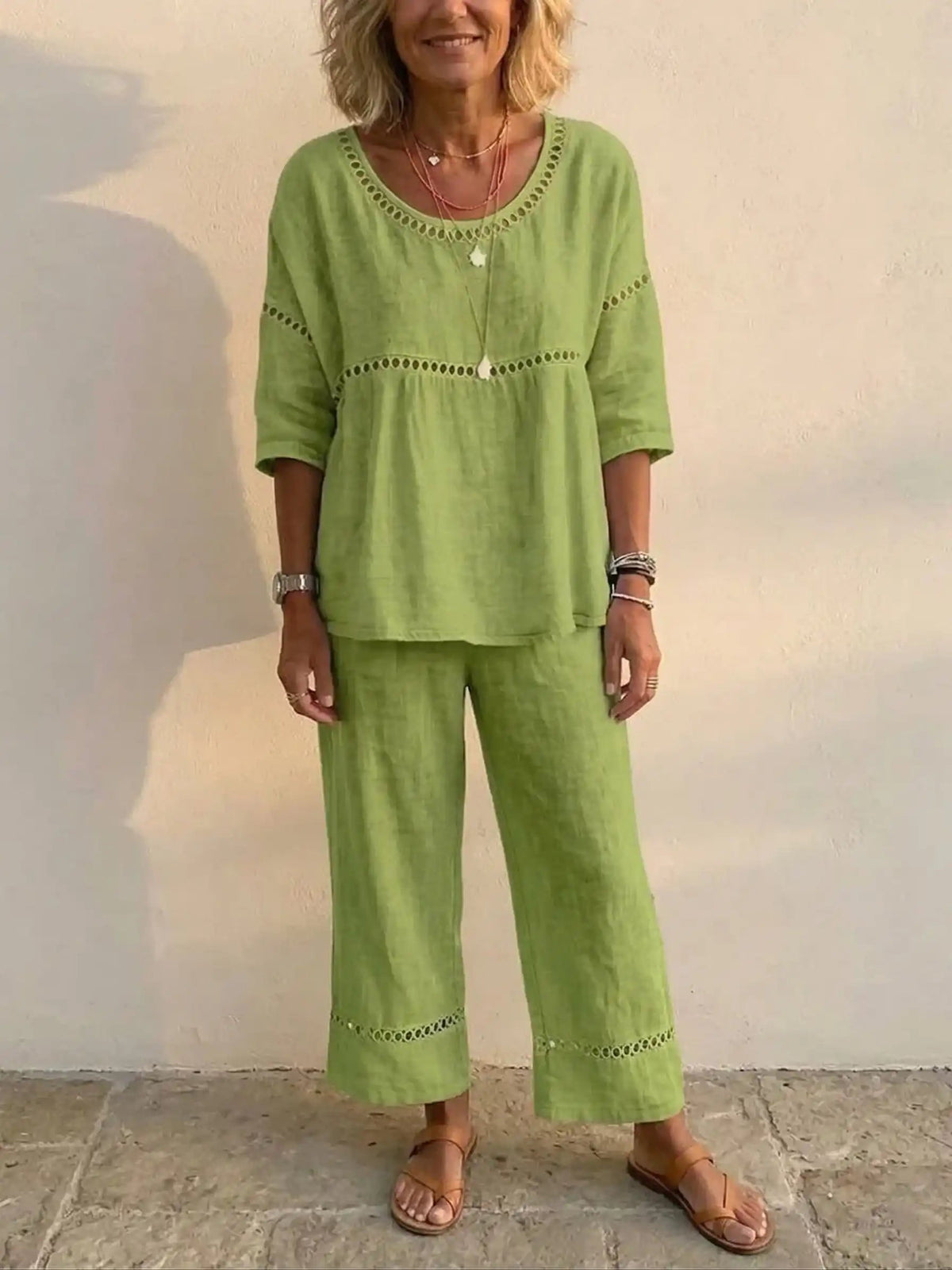 💝💝Women's Vintage Casual Loose-Fit Linen Two-Piece Set