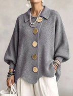 💝💝Oversized Collared Knit Cardigan With Large Metal Buttons