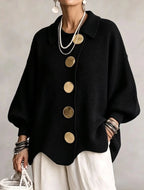 💝💝Oversized Collared Knit Cardigan With Large Metal Buttons