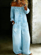 💝💝Women's Casual Long-sleeved Washed Cotton Denim Jumpsuit