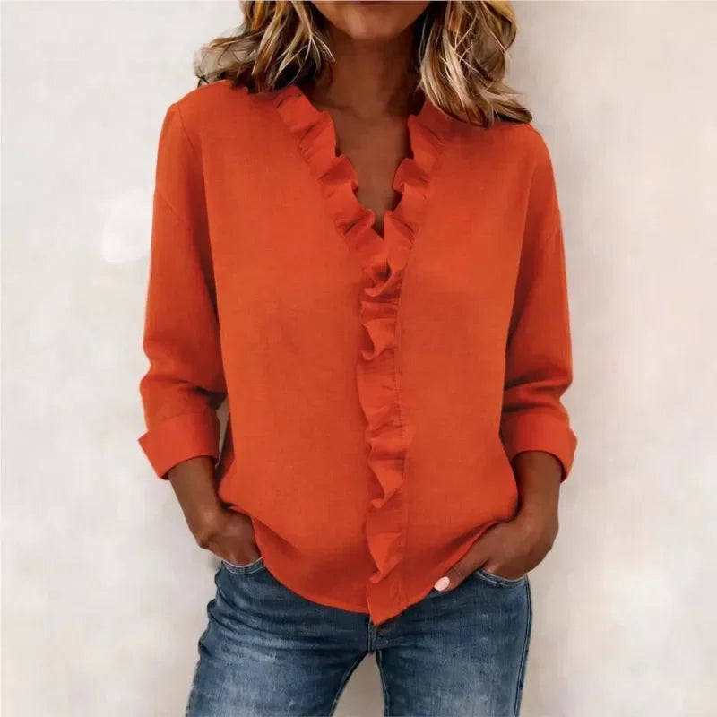 💝💝 Blouse with Vertical Ruffle and Timeless Style