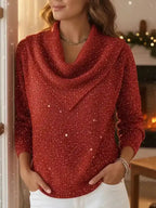 💝💝 Vintage Soft Triangle Neck Sequined Shiny Sweater Top