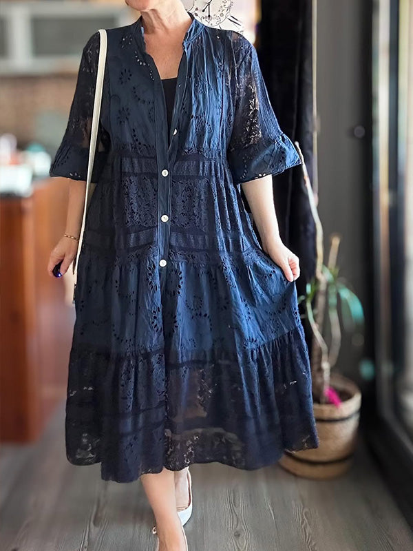 CLEARANCE🔥 Lace Ruffle Sleeve Shirt Dress