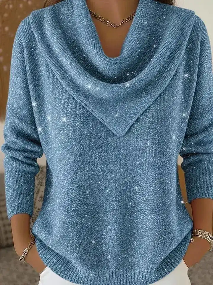 💝💝 Vintage Soft Triangle Neck Sequined Shiny Sweater Top