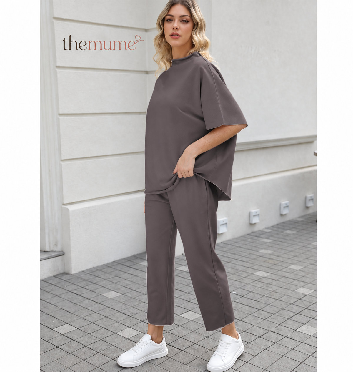 💝💝Women's 2-Piece Casual Trendy Clothing Set - 3/4 Batwing Sleeve Capelet Crew Neck Pullover Top&Wide Leg Pants