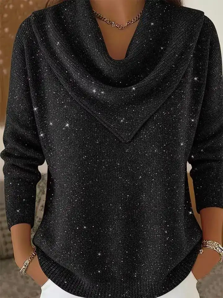 💝💝 Vintage Soft Triangle Neck Sequined Shiny Sweater Top
