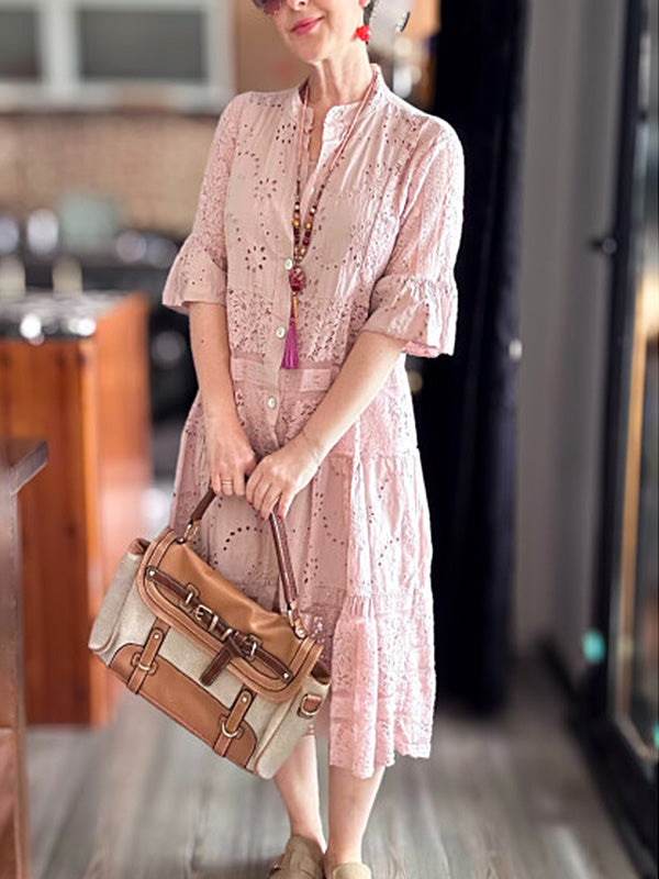 CLEARANCE🔥 Lace Ruffle Sleeve Shirt Dress