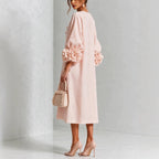 💝💝Floral Midi Dress with Rose-Cuff Sleeves