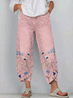 💝💝Women's cotton trousers with floral print in a boho style, casual, with an artistic pattern