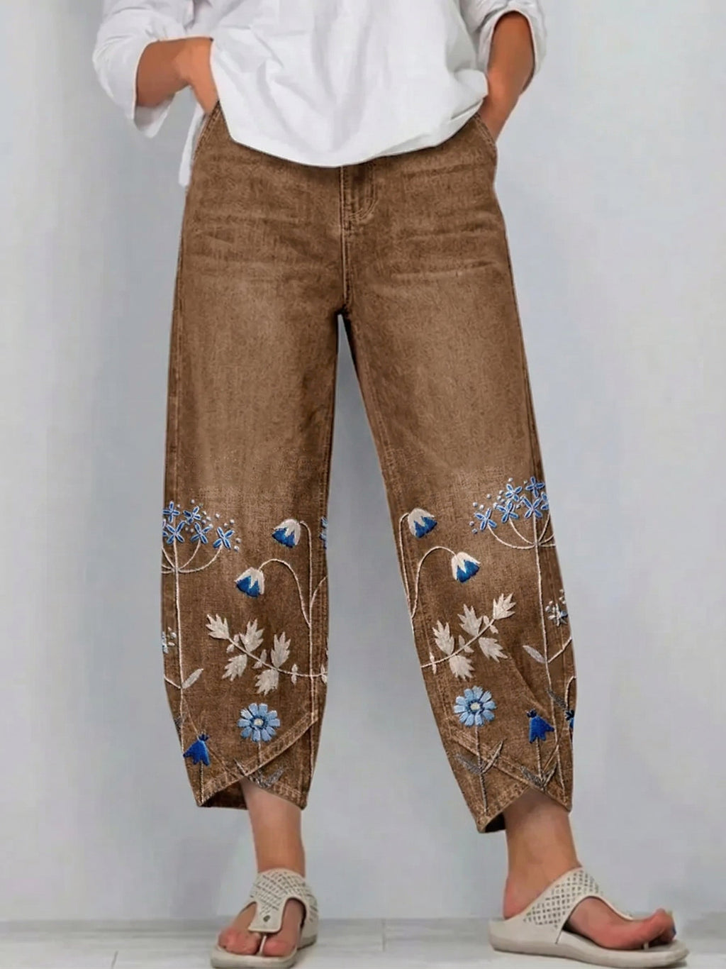 💝💝Women's cotton trousers with floral print in a boho style, casual, with an artistic pattern
