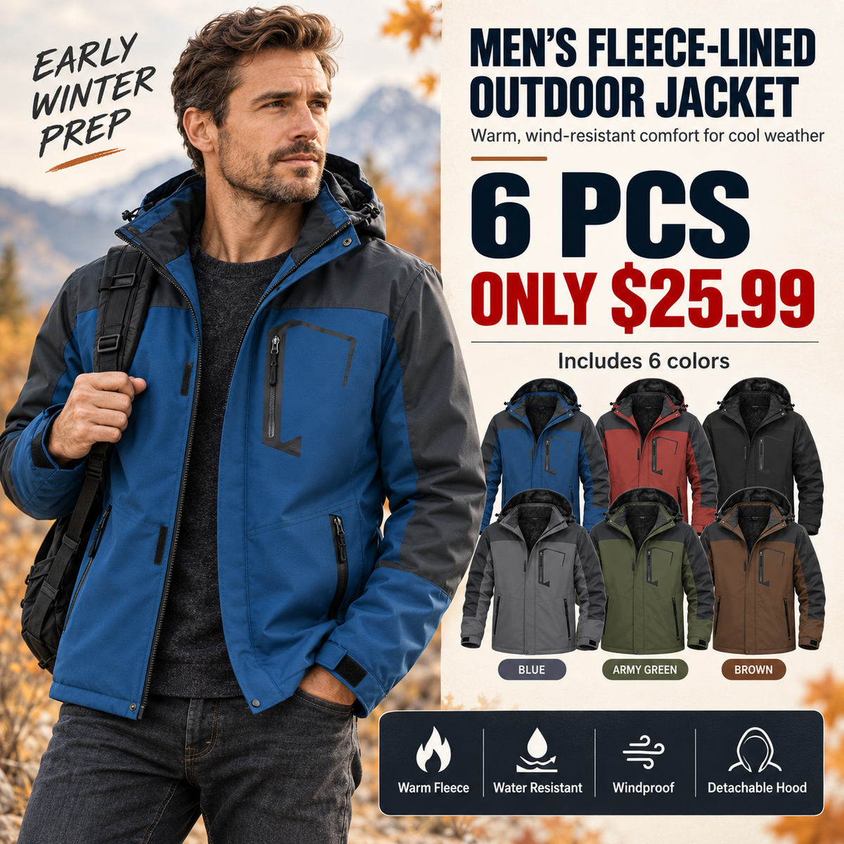 💝💝BESTSELLER | 6PCS $25.99 | Men's Fleece-Lined Outdoor Jacket