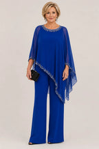 💝💝Beaded Chiffon Cape Formal Pant Suit with Wide Legs