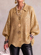 💝💝Oversized Collared Knit Cardigan With Large Metal Buttons