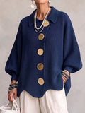 💝💝Oversized Collared Knit Cardigan With Large Metal Buttons