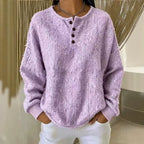 💝💝Chic Textured Henley Sweatshirt In Mixed-color Chunky Yarn