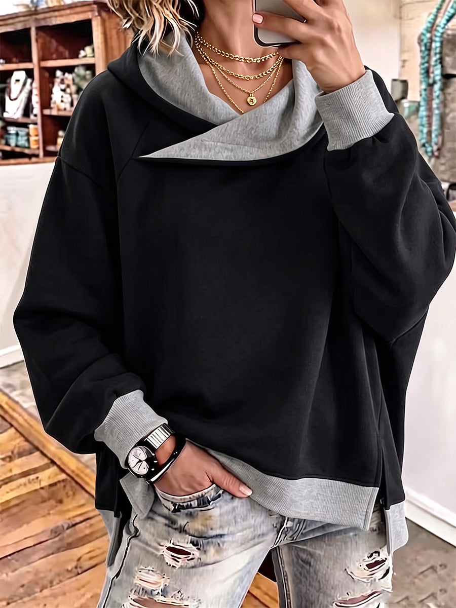 💝💝Casual Color-block Oversize Dolman Sleeves Hooded Sweatshirt