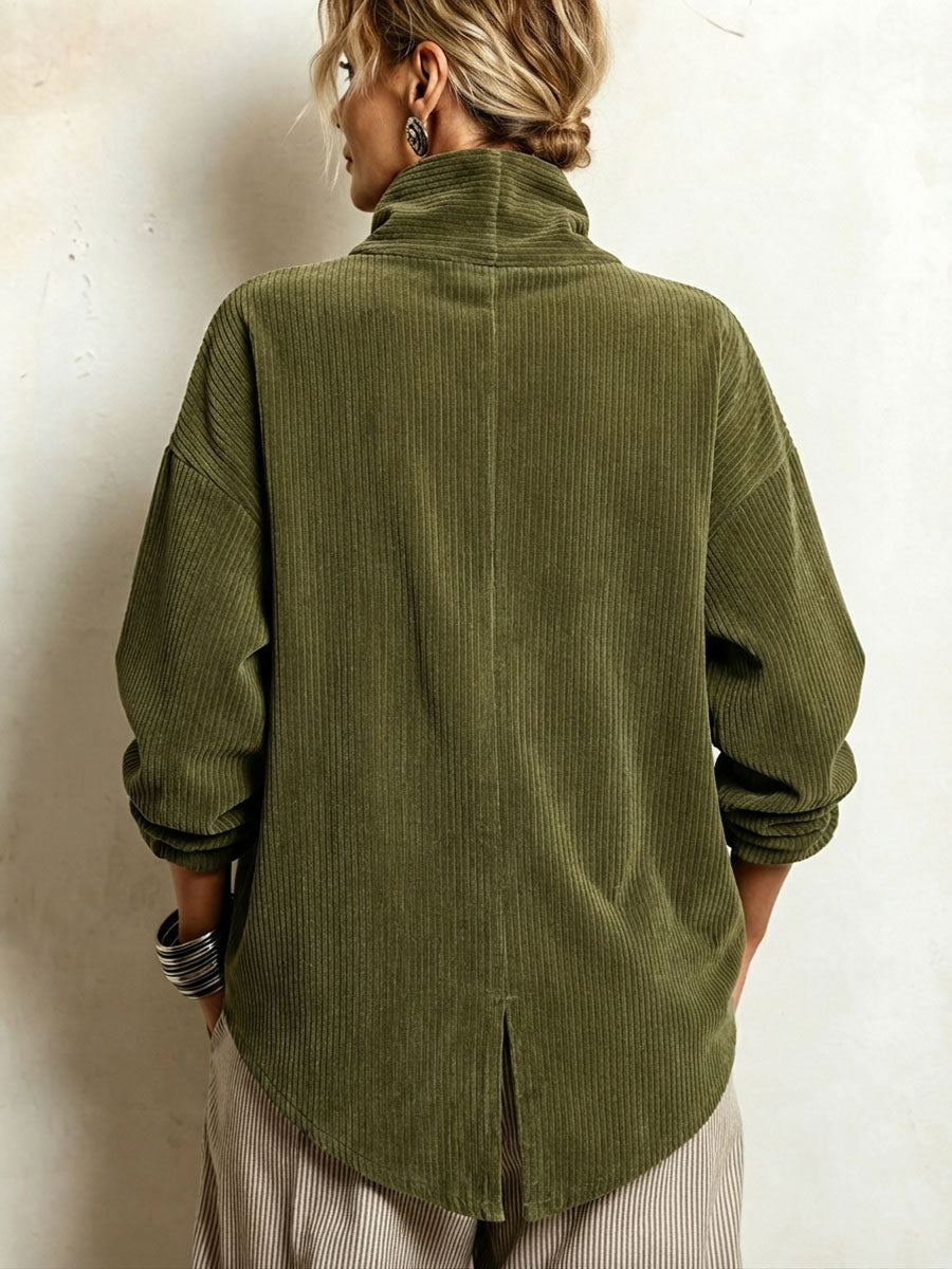 💝💝Chic High Funnel Neck Asymmetric Corduroy Top