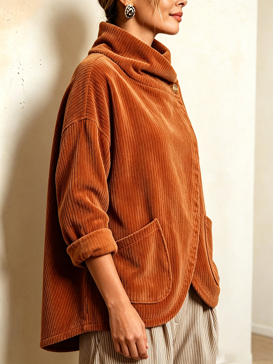 💝💝Cozy Asymmetric Button-Accented Corduroy Top