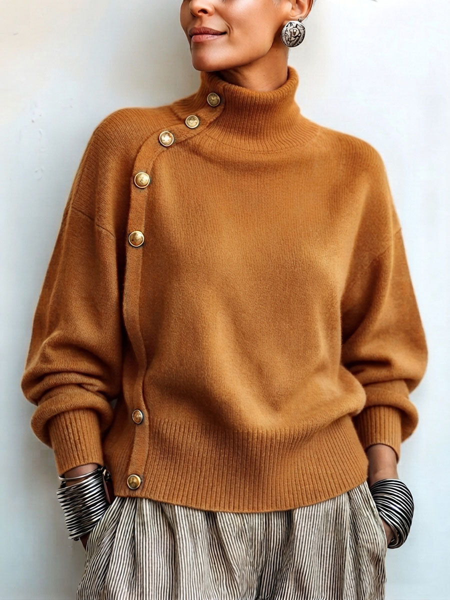 💝💝Chic Elegant Asymmetrical Button Turtleneck Sweater