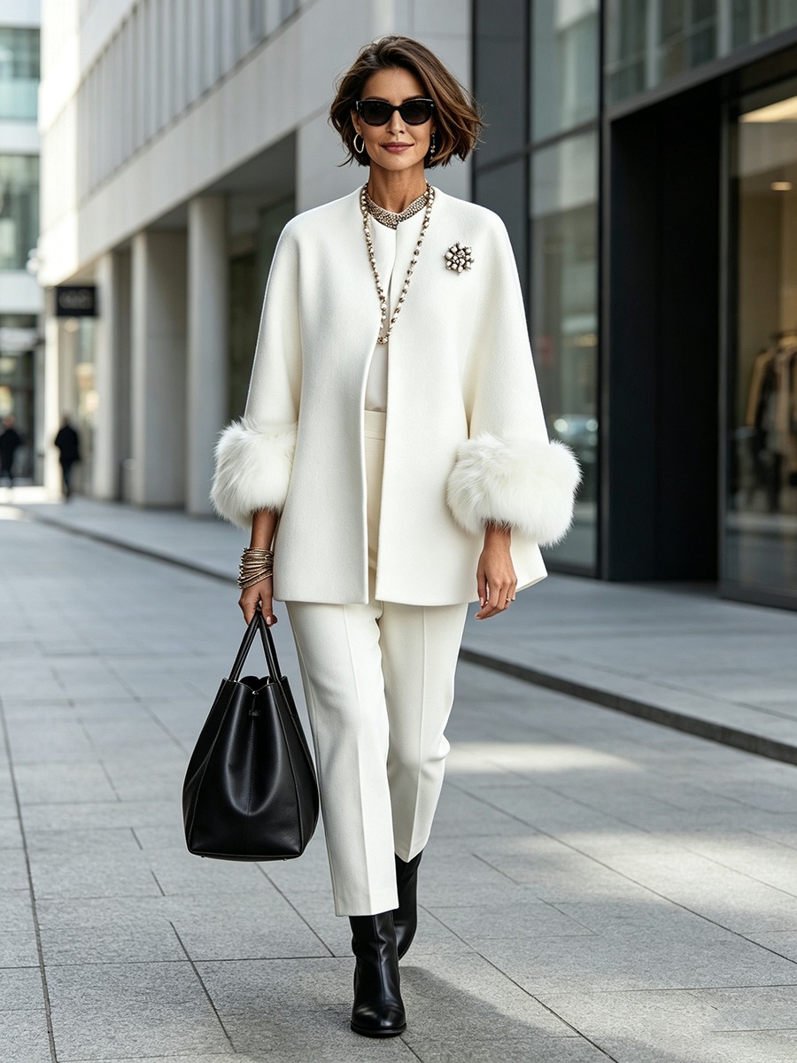 💝💝Elegant Cozy Faux Fur Cuffs Wool-blend Coat