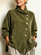 💝💝Chic High Funnel Neck Asymmetric Corduroy Top