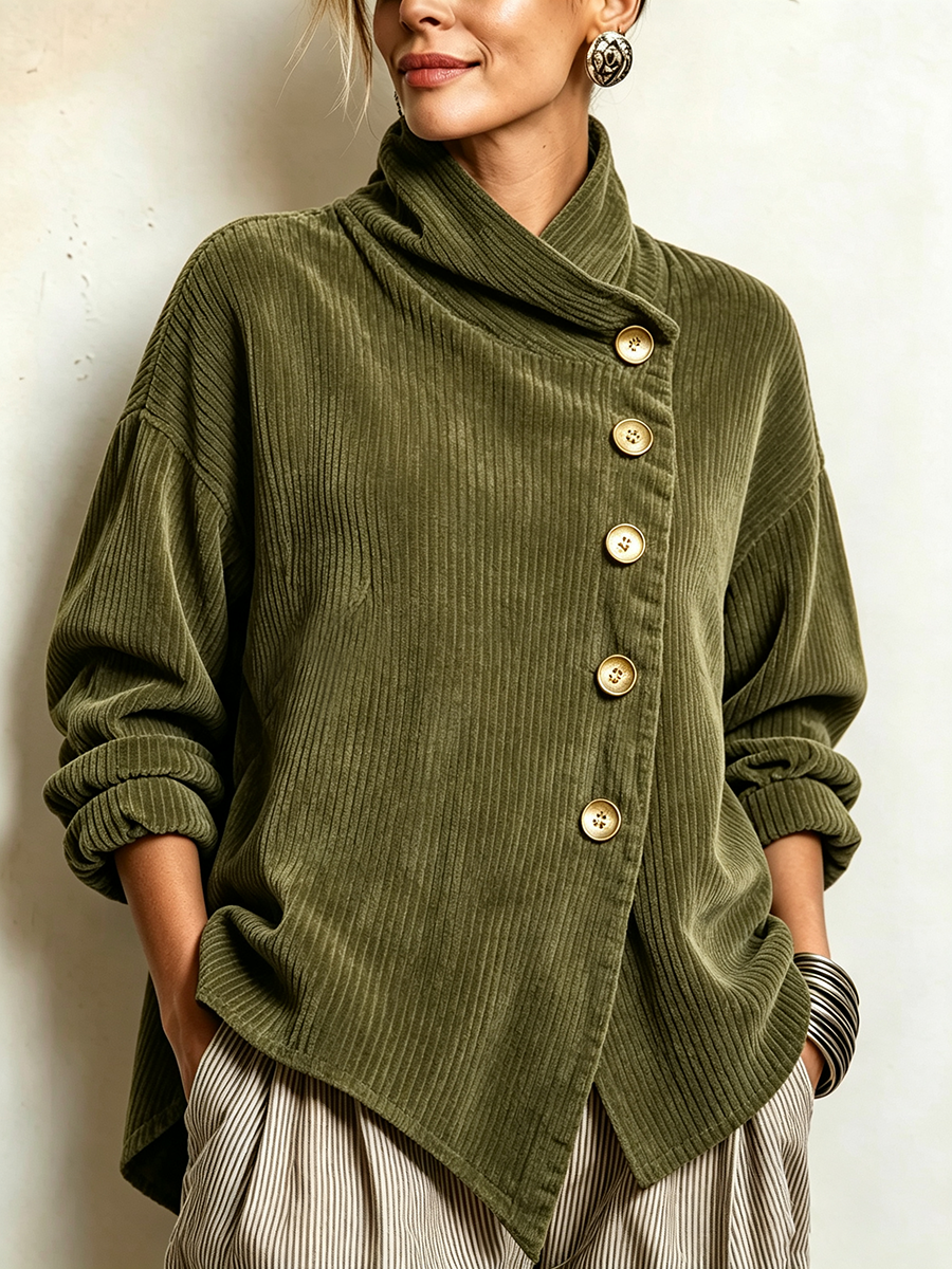 💝💝Chic High Funnel Neck Asymmetric Corduroy Top