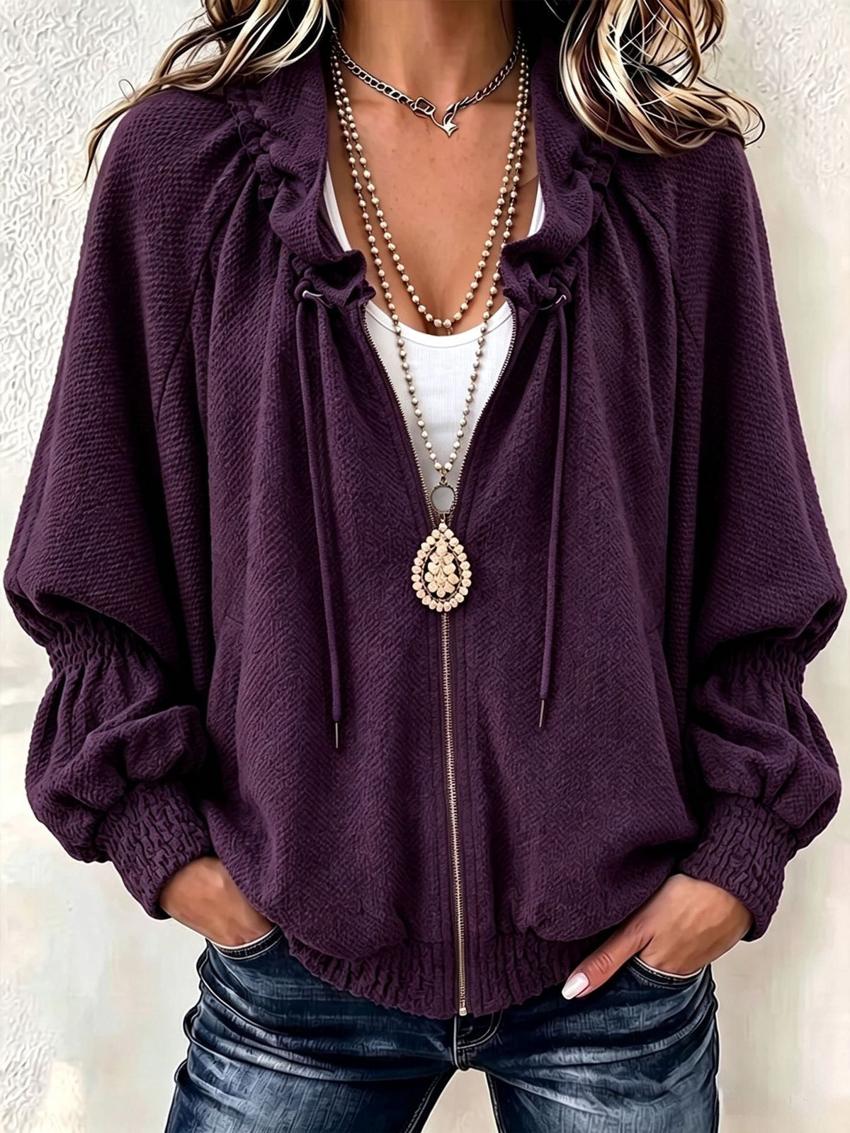 💝💝Cozy High Quality Textured Zip-Up Jacket