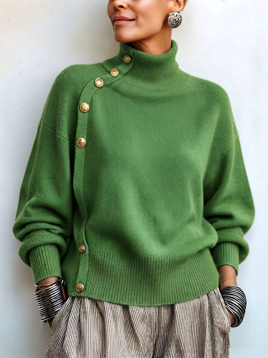 💝💝Chic Elegant Asymmetrical Button Turtleneck Sweater