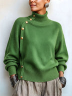 💝💝Chic Elegant Asymmetrical Button Turtleneck Sweater
