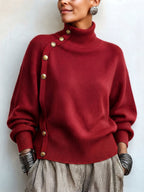 💝💝Chic Elegant Asymmetrical Button Turtleneck Sweater
