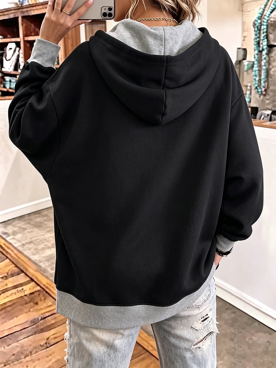 💝💝Casual Color-block Oversize Dolman Sleeves Hooded Sweatshirt