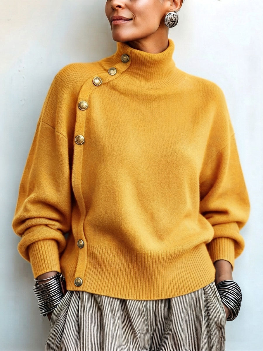 💝💝Chic Elegant Asymmetrical Button Turtleneck Sweater