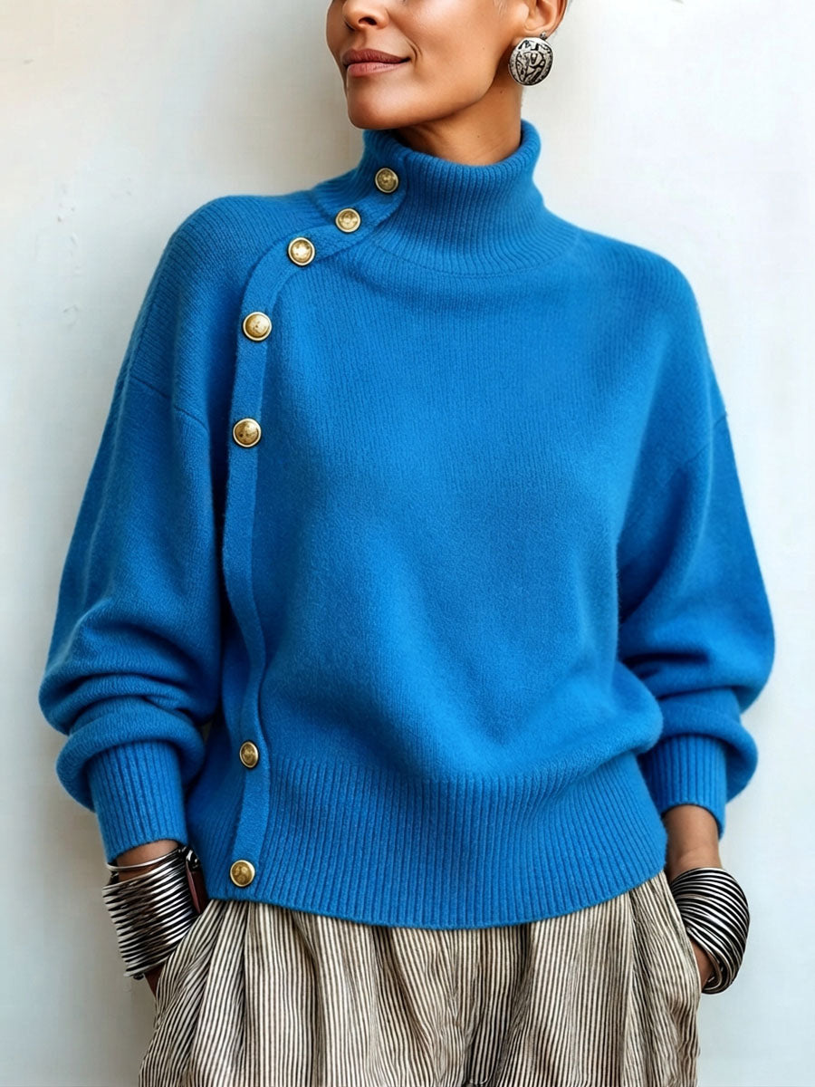💝💝Chic Elegant Asymmetrical Button Turtleneck Sweater