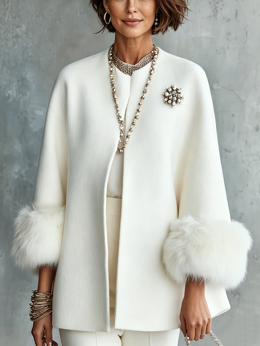 💝💝Elegant Cozy Faux Fur Cuffs Wool-blend Coat