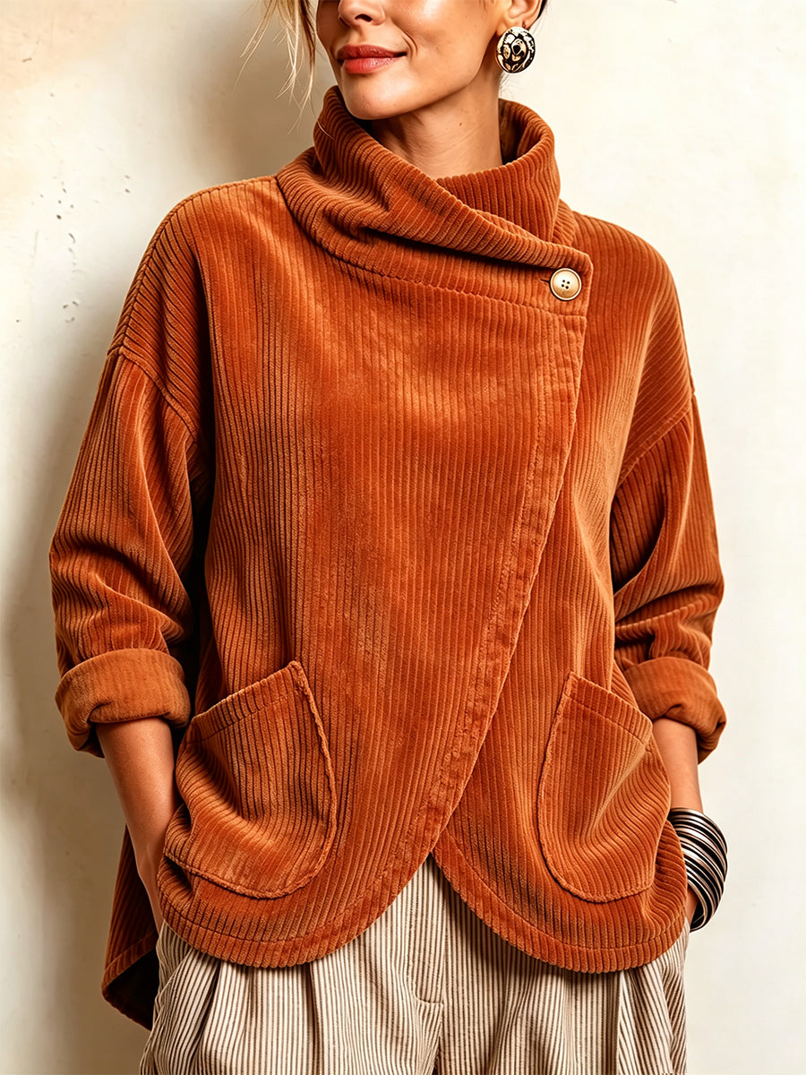 💝💝Cozy Asymmetric Button-Accented Corduroy Top