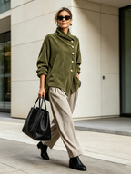 💝💝Chic High Funnel Neck Asymmetric Corduroy Top