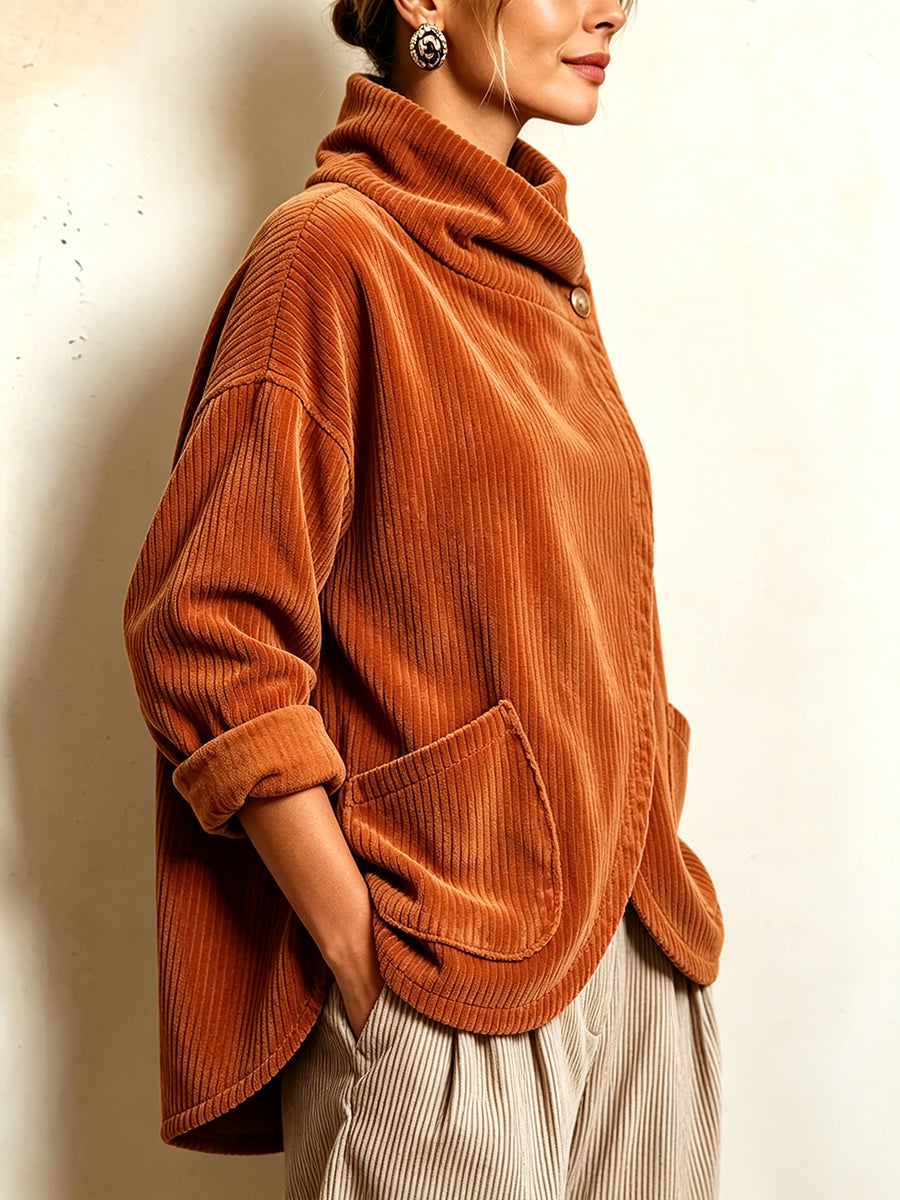 💝💝Cozy Asymmetric Button-Accented Corduroy Top