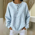 💝💝Chic Textured Henley Sweatshirt In Mixed-color Chunky Yarn