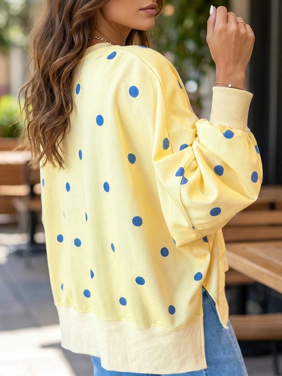💝💝Chic Sunshine Yellow & Blue Polka Dot Sweatshirt