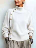 💝💝Chic Elegant Asymmetrical Button Turtleneck Sweater