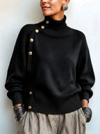 💝💝Chic Elegant Asymmetrical Button Turtleneck Sweater