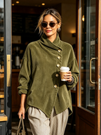 💝💝Chic High Funnel Neck Asymmetric Corduroy Top