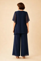 💝💝Embellished Keyhole Chiffon Overlay Pant Set